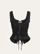 Semi-Sheer Lace-Trimmed Ruched Corset Top
